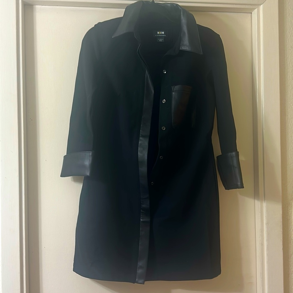 Maeve Anthropologie Black Dress with leather details